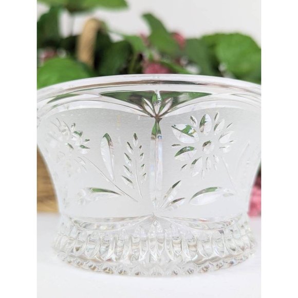 Vintage Frosted Crystal Candy Dish Floral Cut to Clear Glass Pedestal Bowl - Picture 2 of 10